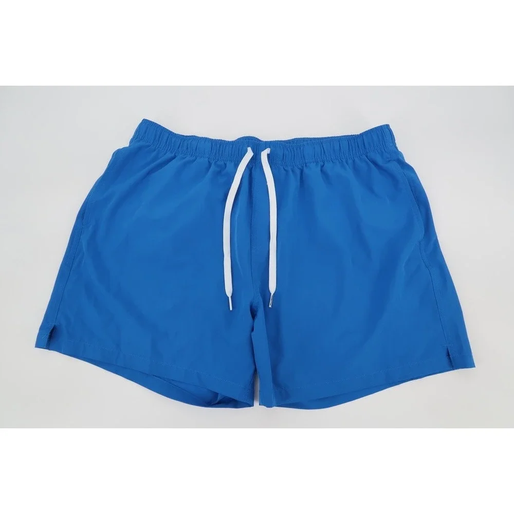 Bear Bottom Swim Trunks Mens XXL Blue Solid Stretch Drawstring Lined 5.5